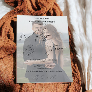 Invitation Noms script calligraphie noir fiançailles photo