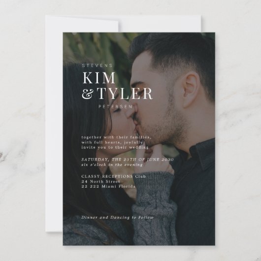 Invitation Noms typographiques modernes 5 photos Code QR mari (Devant)