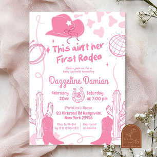 Invitation Non Son Premier Baby shower Rodeo Disco Pink Bow