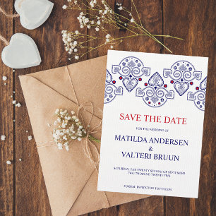 Invitation Nordic Folk Art Scandi Marine Mariage Sauvez la da