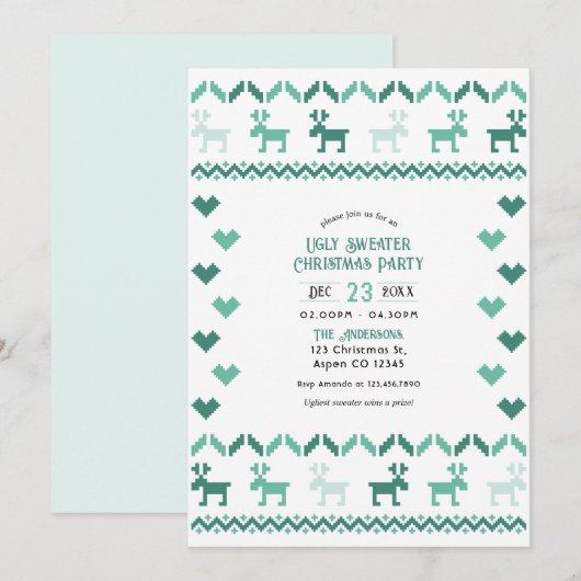 Invitation Nordic Mint laide fête de Noël (Devant / Derrière)