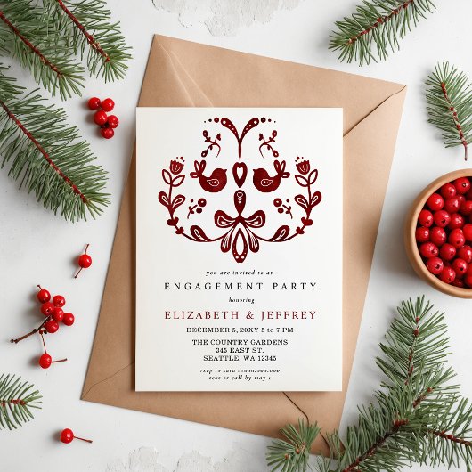 Invitation Nordique Birds Christmas Engagement Party
