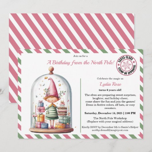 Invitation North Pole Birthday Magic | Enchanted Elf (Devant / Derrière)