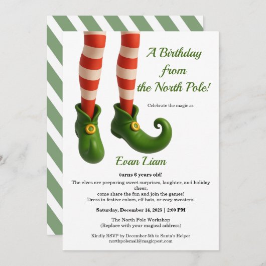 Invitation North Pole Birthday Magic | Enchanted Elf (Devant / Derrière)