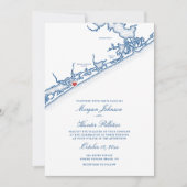 Invitation North Topsail Beach Map Elegant Navy Blue Wedding (Devant)