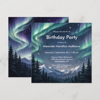 Invitation Northern Lights Mountain Forest Birthday 
