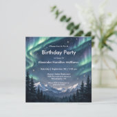 Invitation Northern Lights Mountain Forest Birthday  (Debout devant)