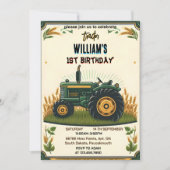 Invitation Nos enfants retro garçon cool tracteur premier 1er (Devant)