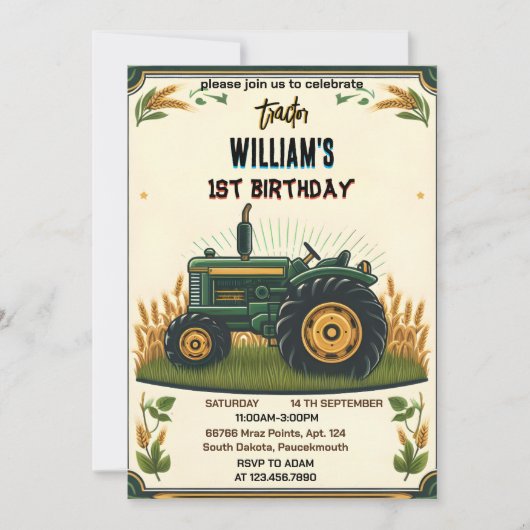 Invitation Nos enfants retro garçon cool tracteur premier 1er (Devant)