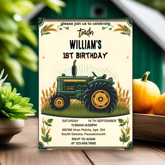 Invitation Nos enfants retro garçon cool tracteur premier 1er