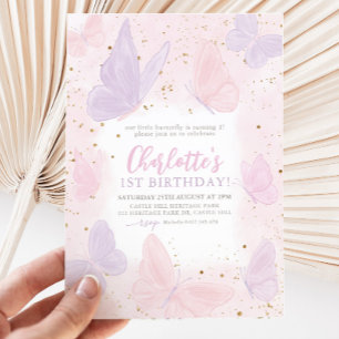 Invitation Nos Petites Filles Papillon Rose Anniversaire