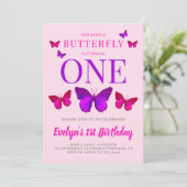 Invitation Nos Petites Filles Papillon Rose Violet Anniversai (Debout devant)