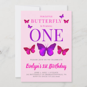 Invitation Nos Petites Filles Papillon Rose Violet Anniversai