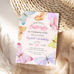 Invitation Nos petites filles papillons premier anniversaire