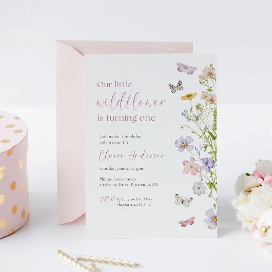 Invitation Nos Petites Papillons Fleurs sauvages d'anniversai