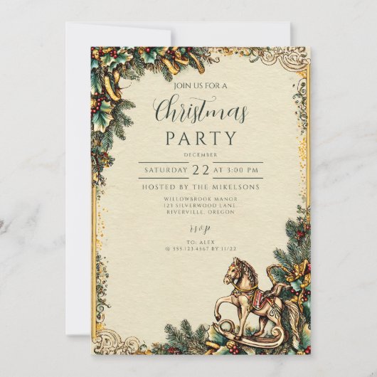 Invitation Nostalgale Cheval Rocking hiver (Devant)