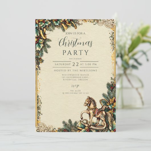 Invitation Nostalgale Cheval Rocking hiver (Debout devant)