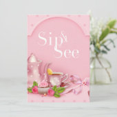 Invitation Nostalgale Tea Party Sip et voir Baby shower (Debout devant)