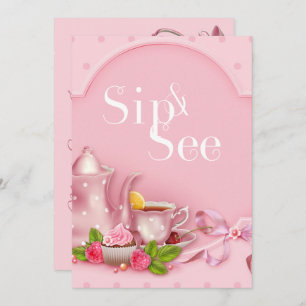 Invitation Nostalgale Tea Party Sip et voir Baby shower