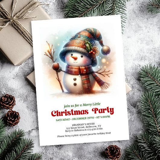 Invitation Nostalgic cartoon snowman invite festive printable