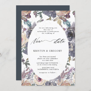 Invitation nostalgique indigo blush floral reporté Mariage