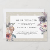 Invitation nostalgique indigo fiançailles floral brun (Devant)