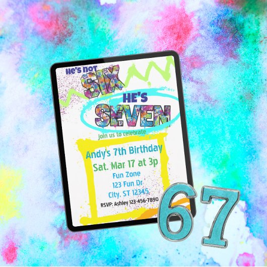 Invitation not SIX, SEVEN Spray-paint, Boy 7th Birthday