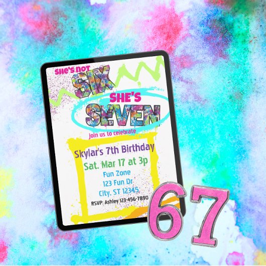 Invitation not SIX, SEVEN Spray-paint Colorful 7th Birthday