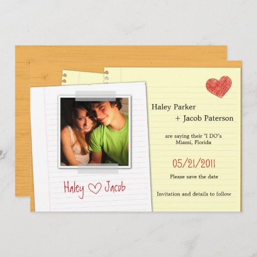 Invitation Note Amour Fun Enregistrer La Date (Devant / Derrière)