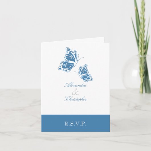 Invitation Note bleue simple du papillon RSVP d'Amparo (Devant)