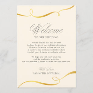 Invitation Note de bienvenue du Mariage Gold Swirl Choisiss