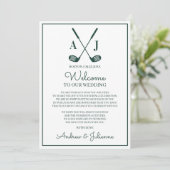 Invitation Note de bienvenue pour un mariage de golf blanc et (Debout devant)