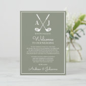 Invitation Note de bienvenue pour un mariage de golf vert sau (Debout devant)