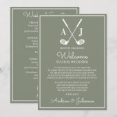 Invitation Note de bienvenue pour un mariage de golf vert sau (Devant / Derrière)