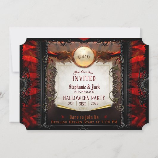 Invitation Note de fête d'Halloween rouge et noir (Devant)