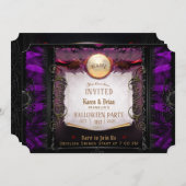 Invitation Note de fête d'Halloween violet et noir (Devant / Derrière)
