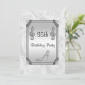 Invitation Note de musique de diamant, stylet et roses blancs (Debout devant)