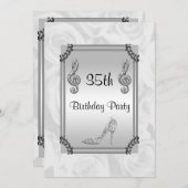 Invitation Note de musique de diamant, stylet et roses blancs (Devant / Derrière)