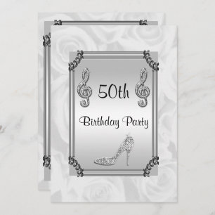 Invitation Note de musique de diamant, stylet et roses blancs