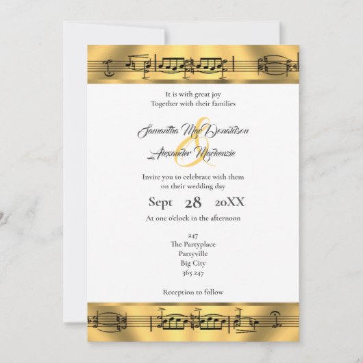 Invitation Note de musique dorée mariage (Devant)