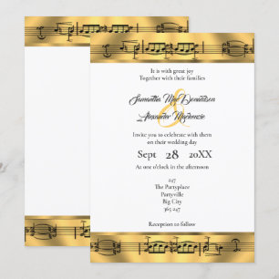 Invitation Note de musique en or mariage