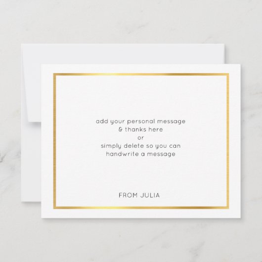 Invitation NOTE DE REMERCIEMENT écriture manuscrite dorée ros (Dos)