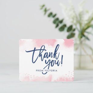 Invitation NOTE DE REMERCIEMENT lettrage main aquarelle rose