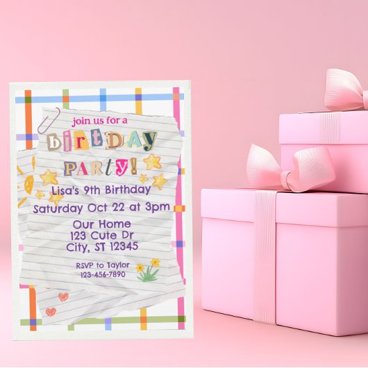 Invitation Note spéciale, fête d'anniversaire mignonne