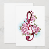 Invitation notes de clé de sol musicale avec fleurs de Sakura (Devant / Derrière)