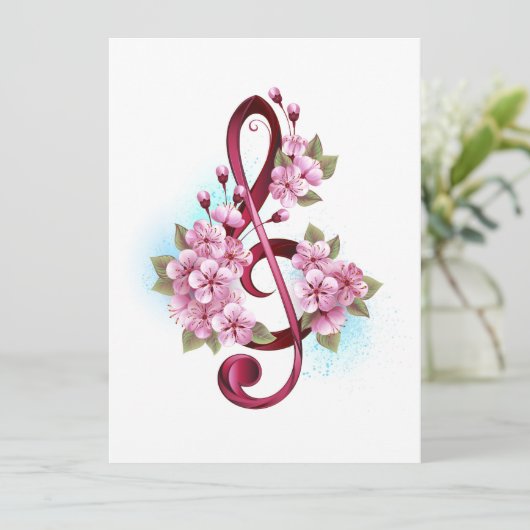 Invitation Notes de clef musicale en treble avec des fleurs S (Debout devant)