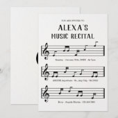 Invitation Notes de la feuille de musique récital concert (Devant / Derrière)