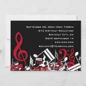 Invitation Notes de musique brouillée Rouge gris blanc fête d (Dos)