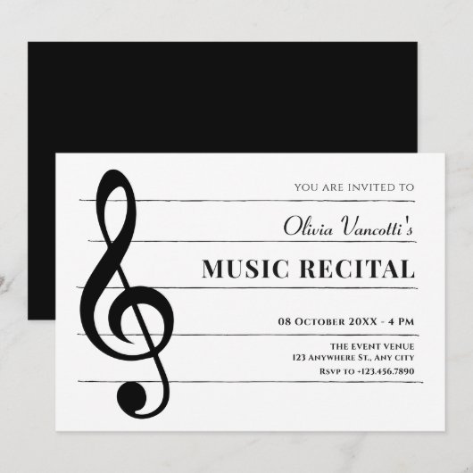 Invitation Notes de musique classique (Devant / Derrière)