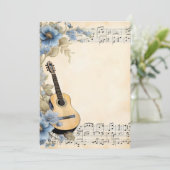 Invitation Notes de musique de guitare mariage de fleurs (Debout devant)